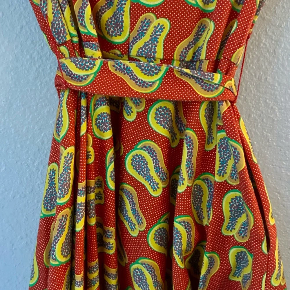 Fun Dress Travel/Work/Casual Papaya Print Sleeveless A-Line Swing Dress W/ Belt - Picture 3 of 11
